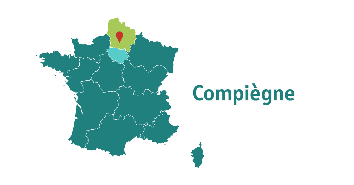 Map of France showing the location of Compiègne, headquarters of ATV Technologies.